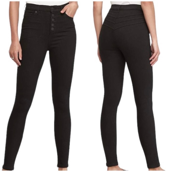 Express Denim - Express Washed Black Super High Waisted Denim Perfect Button Fly Ankle Leggings